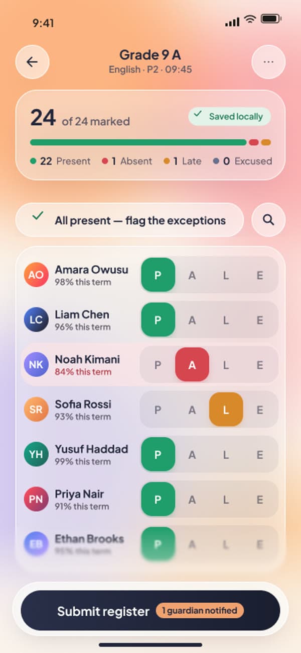 Classbell — Attendance register