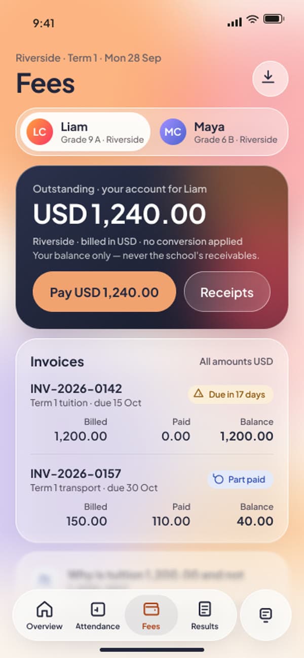 Classbell — Fees & invoices
