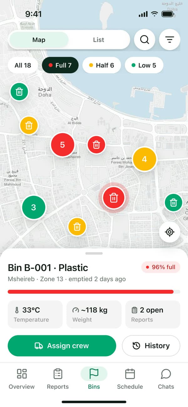 Waste Management — Live bin map
